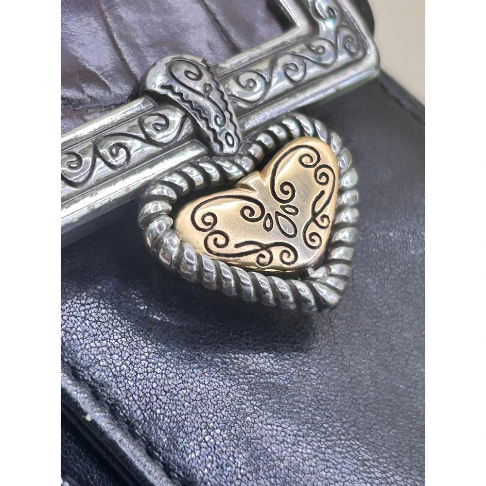 Brighton‎ Black Brown Croc Leather Crossbody Phone Bag Silver/Gold Heart - Picture 7 of 12